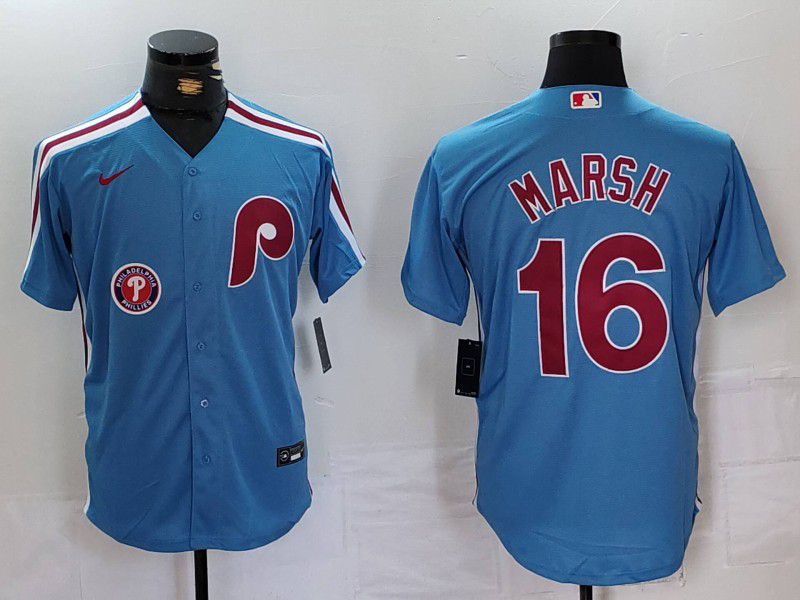 Men Philadelphia Phillies #16 Marsh Blue Throwback 2024 Nike MLB Jersey style 3